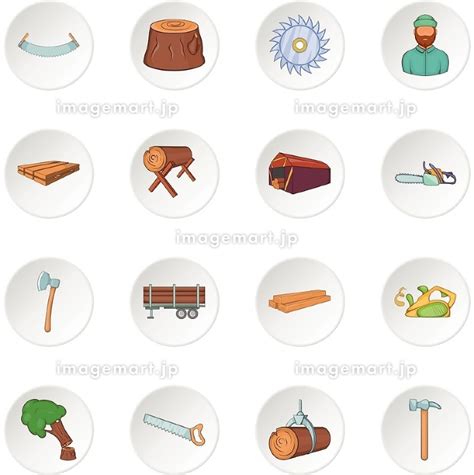 Timber Industry Icons Set Cartoon Style