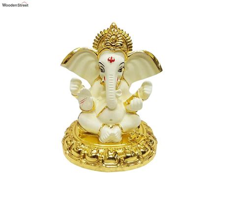 Buy Mini Gold Plated White Ceramic Ganesha Idol With Gold Base At