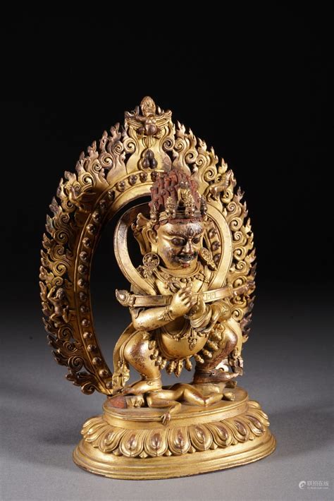 51BidLive An Antique Tibetan Gilt Bronze Statue Of Mahakala