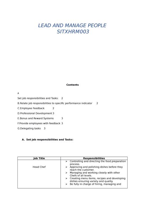 Sitxhrm 003 Lead And Manage People Assessment 2 LEAD AND MANAGE