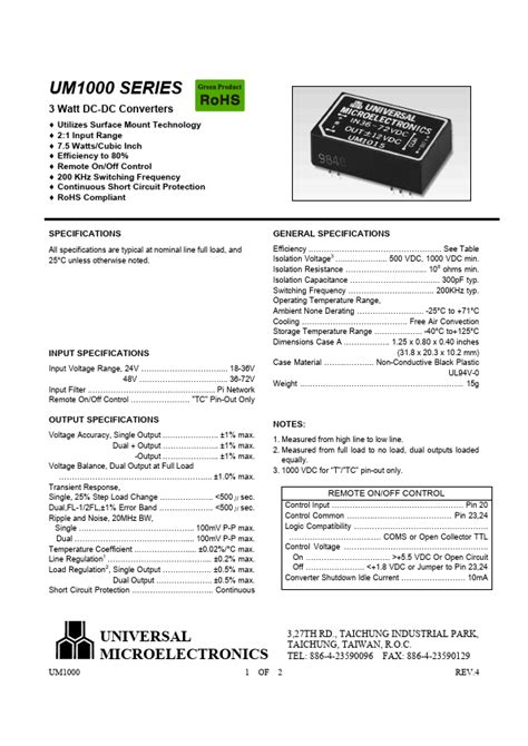 UM1000 Datasheet Converters Equivalent UNIVERSAL MICROELECTRONICS