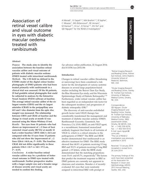 PDF Association Of Retinal Vessel Calibre And Visual Outcome In Eyes