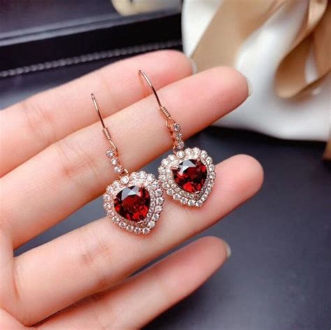 Natural Red Garnet Jewelry Set Engagement Ring Red Garnet Etsy