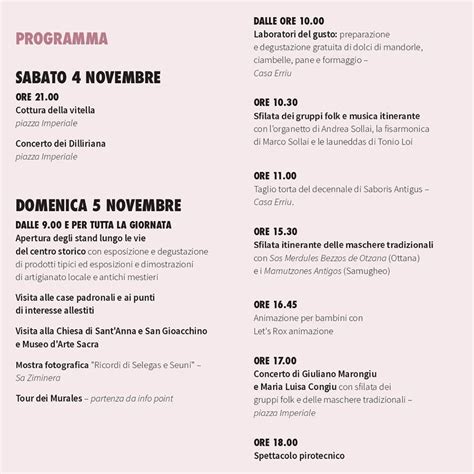 Saboris Antigus A Selegas Scopri Il Programma Di Domenica Novembre