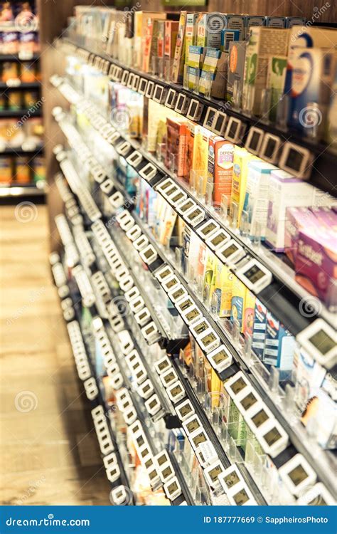 Supermarket Aisle With Modern Digital Displays For Price Tags Editorial