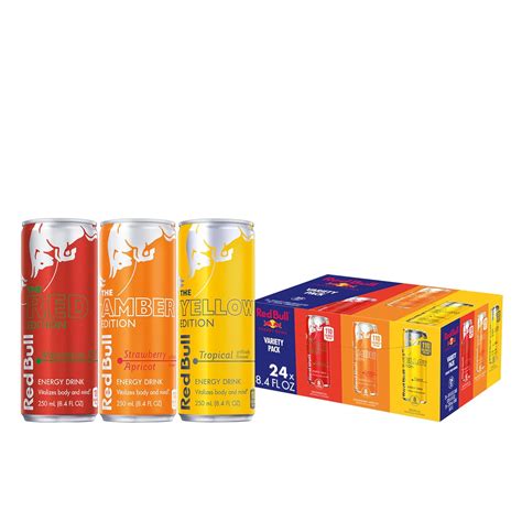 Red Bull Energy Drink Variety Pack, Red, Yellow & Amber, with 80mg