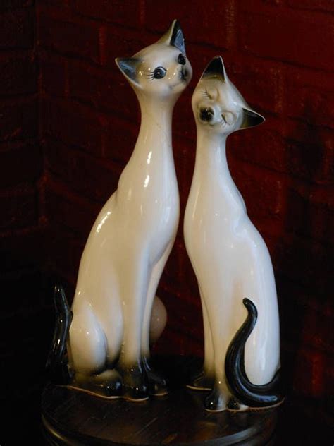 Vintage Tall Ceramic Siamese Cats Etsy Siamese Cats Vintage Cat