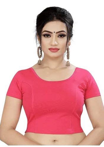 Women S Short Sleeve Cotton Lycra Readymade Blouse Peach Free Size