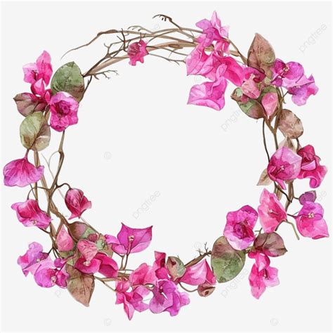 Watercolor Pink Bougainvillea With Dry Twig Wreath Frame With Copy