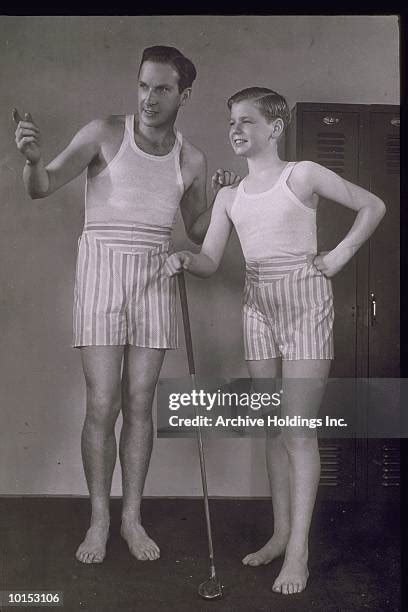 Man And Boy Wearing Boxer Shorts 1940 High Res Stock Photo Getty Images