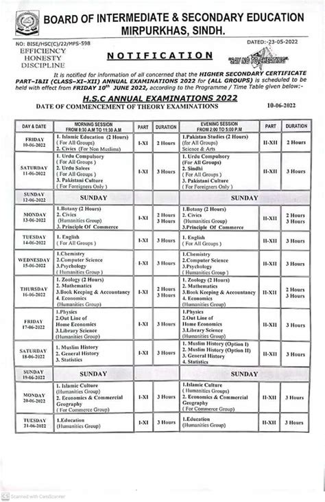 Inter Date Sheet 2025 Bise Mirpur Khas Board Bisemirpurkhas Online