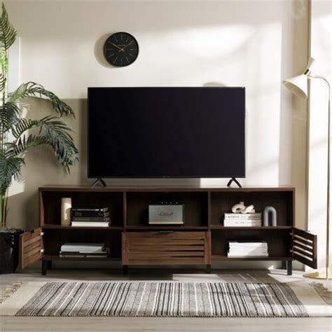 70 Inch Wood Slat Door Tv Stand Console In Dark Walnut 1 Ralphs