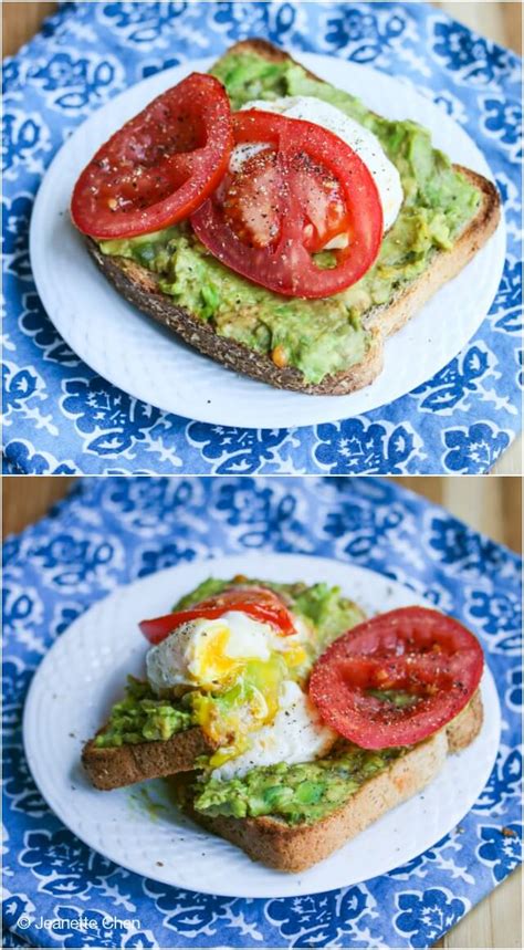 Breakfast Smashed Avocado Tomato Toast With Fried Poached Egg