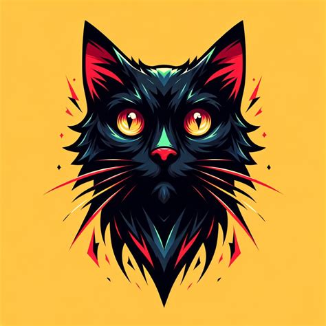 Dynamic Black Cat Art Vibrant Illustration In Minimalist Style Ai