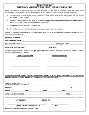 Fillable Online Temporary Non Profit Sign Permit Application As Of