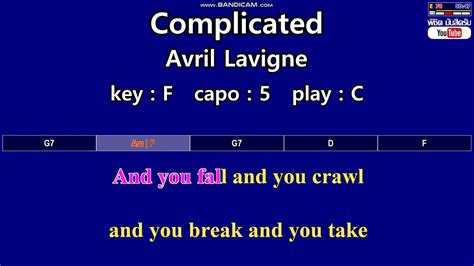 Complicated Avril Lavigne Karaoke Easy Guitar Chords Key F Capo