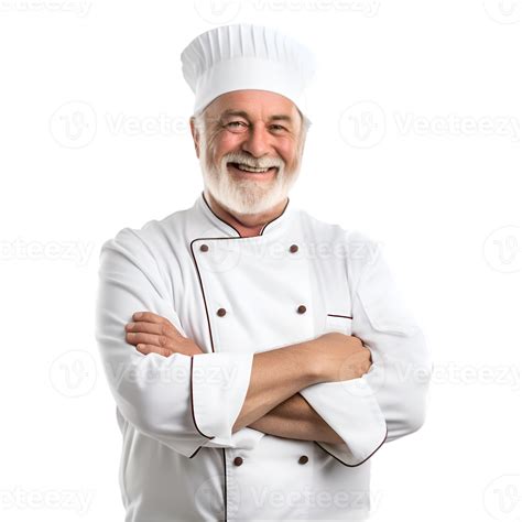 Ai Generated Cheerful Mature Cook Posing And Smiling At Camera Chef In