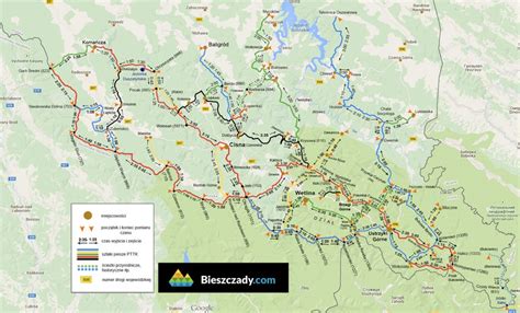 Bieszczady kupię działkę Mapa z szlakami w Bieszczadach wersja