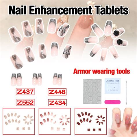 24 Pcs Decorative Fake Nails Set With Glue French Nail Diy Design