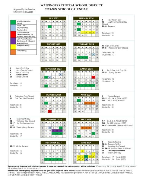 Wappingers Central School District Calendar 2024-2025 [PDF]