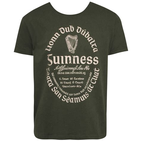 Guinness Guinness Gaelic Label Mens Khaki Green T Shirt X Large