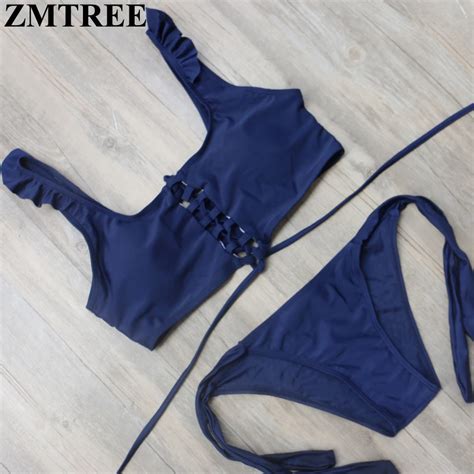 Zmtree Brand Bandage Swimwear Women Lace Up Swimsuit Tassel Bikini Set