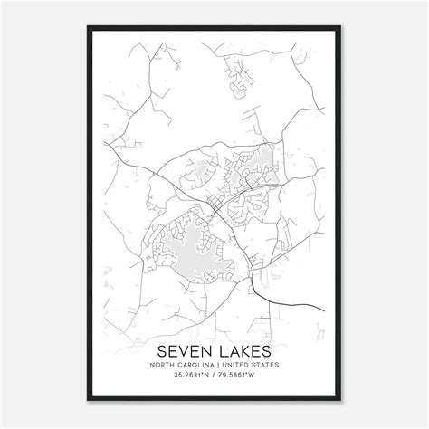 Seven Lakes North Carolina Map Poster, Modern Home Decor Wall Art Print