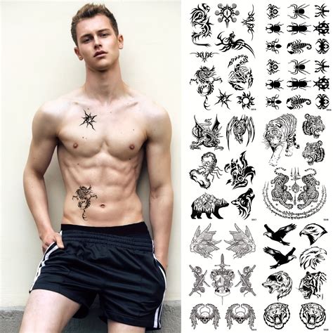 6 Sheets Realistic Temporary Tattoo Waterproof Tattoo Stickers For Men