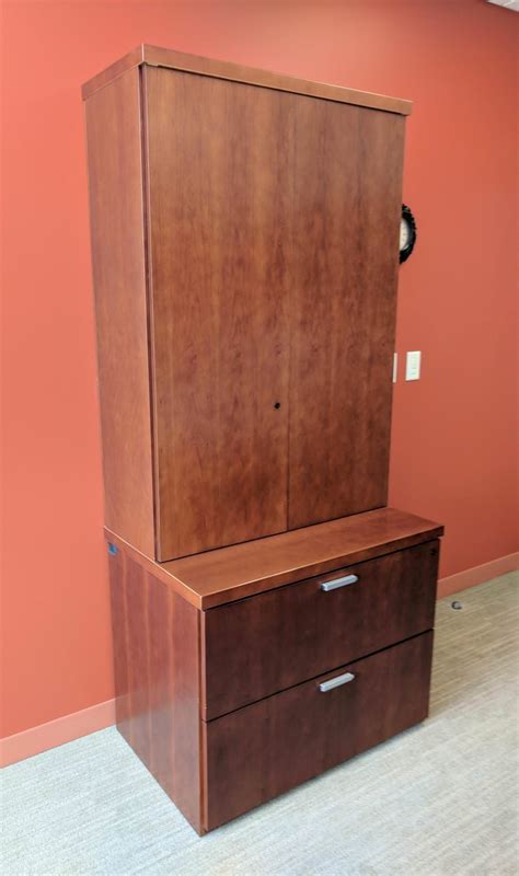 Cherry Solid Wood Cherry 2 Drawer Lateral File Cabinet With Hutch