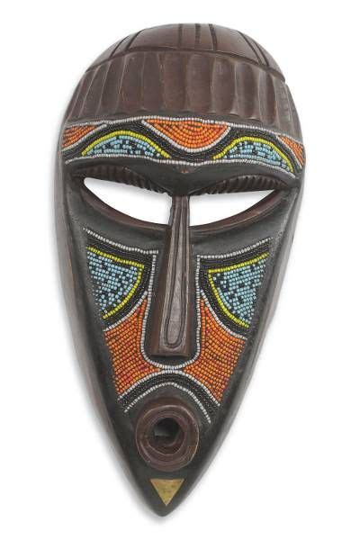 African Beaded Wood Mask Agya Kofi African Beads Wood Beads African