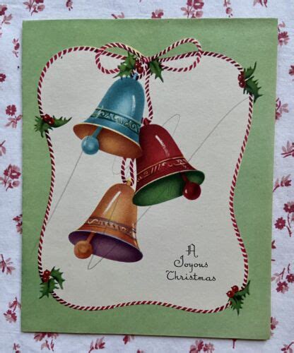 Vintage Mid Century Joyous Christmas Jingle Bells Greeting Card Ebay