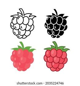 Raspberry Fruit Icon Collection Vector Outline Stock Vector Royalty