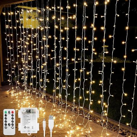 Le Curtain Lights Battery Powered 3m X 3m 300 Led Warm White Fairy