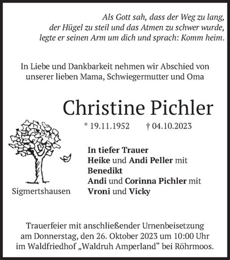 Traueranzeigen Von Christine Pichler Trauer Merkur De