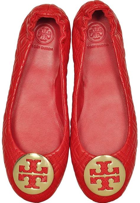 Tory Burch Red Quilted Nappa Leather Minnie Ballerinas