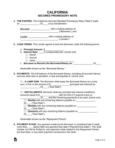 Free California Promissory Note Templates 2 Pdf Word Eforms