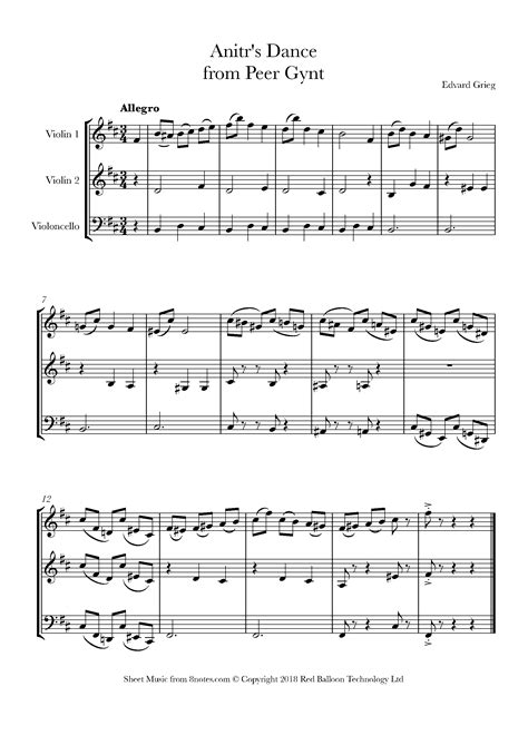 Grieg Anitrs Dance From Peer Gynt Sheet Music For 2 Violins Cello