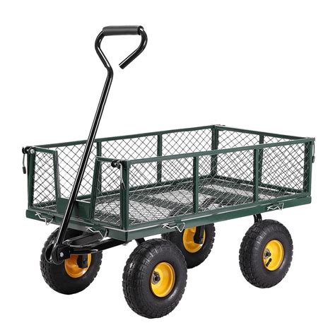 Vivohome 1100 Lbs Capacity Mesh Steel Garden Cart In Green With