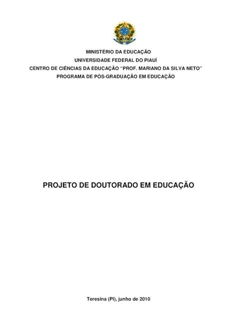 Pdf Projeto De Doutorado Em Educa O Leg Ufpi Brleg Ufpi Br