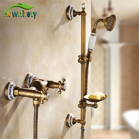 Antique Brass Bathtub Faucet Wall Mounted Ceramic Hand Shower With Soap