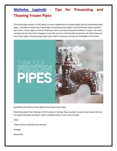 Nicholas Lepinski Tips For Preventing And Thawing Frozen Pipes