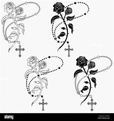 Vector Design Catholic Rosary With Roses And Petals Symbol Of The