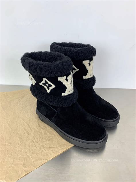 Louis Vuitton Snowdrop Flat Ankle Boot In Black Suede Calf Leather And