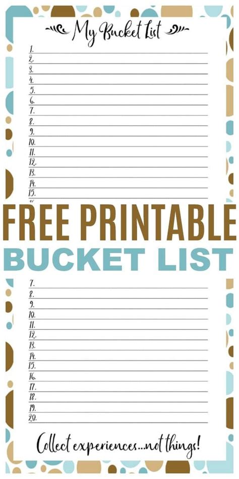 Bucket List Printable Template