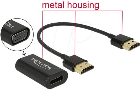 DELOCK 65667 Adapter HDMI A Male VGA Female Metal Housing With 15 Cm