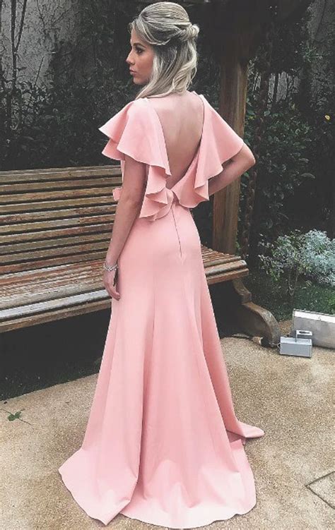 Macloth V Neck Sheath Blush Pink Long Prom Dress Jersey Formal Evening