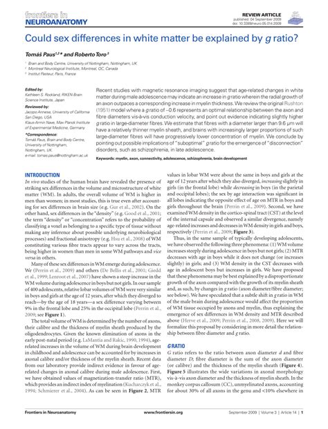 PDF Could Sex Differences In White Matter Be Explained By G Ratio
