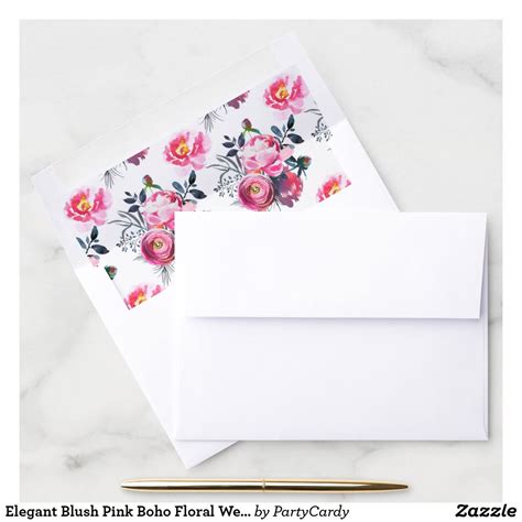 Elegant Blush Pink Boho Floral Wedding Envelope Liner Envelope Liners Wedding Wedding