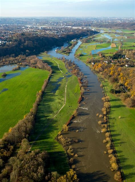 Hattingen Winz Von Oben Uferbereiche Mit Durch Hochwasser Pegel