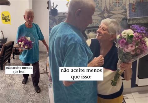 Vovô apaixonado de 96 anos leva flores para amada de 90 no aniversário